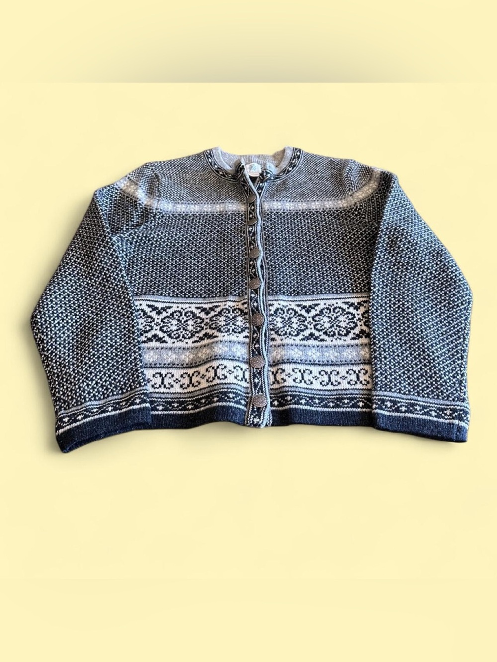 Vintage Frost Wool Nordic Cardigan Sweater Women’s L Gray